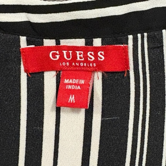 Guess Semi Sheer Black and White Long Sleeve Striped Wrap Top Women’s Sz Medium - Picture 4 of 8